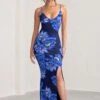 Farah | Blue Floral Print Plunge Neck Maxi Dress With Split Detail -ENY Clothing Shop WB BR CL127830 FarahPurpleFloralPrintPlungeNeckMaxiDressWithSplitDetail0