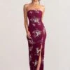Camila | Burgundy Floral Print Strapless Maxi Dress With Thigh Split 2 Camila | Burgundy Floral Print Strapless Maxi Dress With Thigh Split -ENY Clothing Shop WB BR CL127848 CamilaBerryFloralPrintStraplessMaxiDressWithThighSplit0