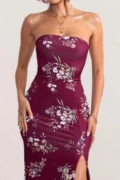 Camila | Burgundy Floral Print Strapless Maxi Dress With Thigh Split -ENY Clothing Shop WB BR CL127848 CamilaBerryFloralPrintStraplessMaxiDressWithThighSplit2 07d9b5fa 1198 4fd5 aa57 b4efe9b24a5b