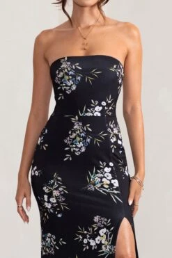 Camila | Black Floral Print Strapless Maxi Dress With Thigh Split -ENY Clothing Shop WB BR CL127848 CamilaBlackFloralPrintStraplessMaxiDressWithThighSplit1 f416915d 7601 4828 8ed5 0110ee8505b6