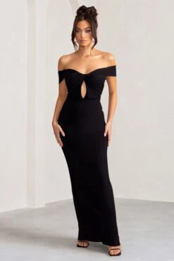Arella | Black One Shoulder Twist Front Maxi Dress -ENY Clothing Shop WB BR CL127981 ArellaBlackOneShoulderTwistFrontMaxiDress1