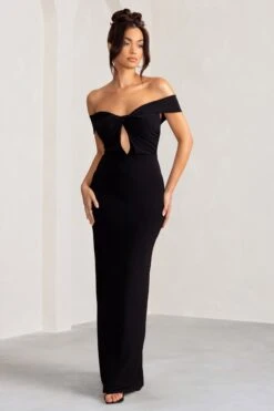 Arella | Black One Shoulder Twist Front Maxi Dress -ENY Clothing Shop WB BR CL127981 ArellaBlackOneShoulderTwistFrontMaxiDress2