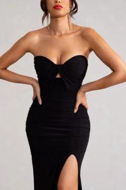 Florencia | Black Sweetheart Bandeau Neckline Maxi Dress With Front Drape Detail -ENY Clothing Shop WB BR CL127987 FlorenciaBlackSweetheartBandeauNecklineMaxiDressWithFrontDrapeDetail4copy