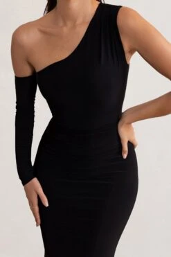 Baylor | Black One Shoulder Draped Skirt Maxi Dress -ENY Clothing Shop WB BR CL127988 BaylorBlackOneShoulderDrapedSkirtMaxiDress5