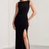 Ione | Black Ruched Wide Neck Maxi Dress With Open Back Detail 1 Ione | Black Ruched Wide Neck Maxi Dress With Open Back Detail -ENY Clothing Shop WB BR CL128193 IoneBlackRuchedWideNeckMaxiDressWithOpenBackDetail2