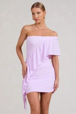 Parfait | Lilac Asymmetric Ruched Mini Dress With Statement Ruffles -ENY Clothing Shop WB BR CL128445098 ParfaitLilacAsymmetricRuchedMidiDressWithStatementRuffles0