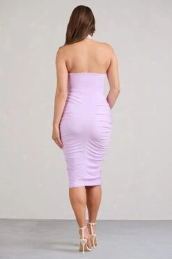 Chrissy | Lilac Maternity Halterneck Ruched Midi Dress -ENY Clothing Shop WB BR CL128471033 ChrissyLilacMaternityHalterneckRuchedMidiDress5