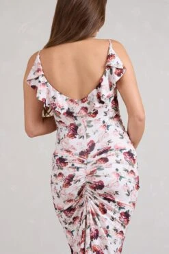 Flute | White Floral Print Maternity Cowl Bodycon Cami Maxi Dress -ENY Clothing Shop WB BR CL128482136 FluteWhiteFloralMaternityBodyconMaxiDressWithRuchedRuffledBack6