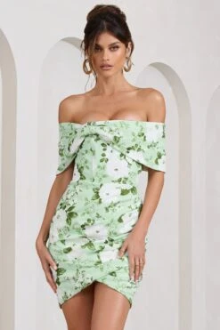 Snowdrop | White & Green Floral Print Wrap Mini Dress -ENY Clothing Shop WB BR CL128625153 SnowDropWhite GreenFloralPrint0