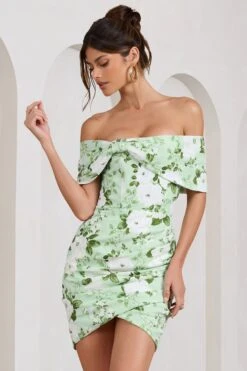 Snowdrop | White & Green Floral Print Wrap Mini Dress -ENY Clothing Shop WB BR CL128625153 SnowDropWhite GreenFloralPrint4