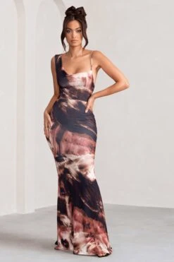 Phantasy | Brown Print Asymmetric Neckline Cowl Maxi Dress -ENY Clothing Shop WB BR CL128730 PhantasyBrownPrintAsymmetricNecklineCowlMaxiDress3