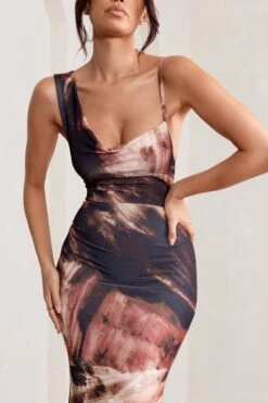 Phantasy | Brown Print Asymmetric Neckline Cowl Maxi Dress -ENY Clothing Shop WB BR CL128730 PhantasyBrownPrintAsymmetricNecklineCowlMaxiDress4