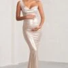 Galaxy Shimmer | Gold Maternity Cowl Neck Maxi Dress