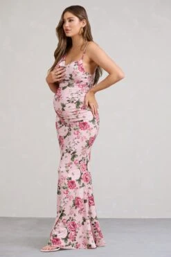 Phantasy | Pink Floral Maternity Cowl Neck Maxi Dress -ENY Clothing Shop WB BR CL129213146 PhantasyPinkFloralMaternityCowlNeckMaxiDress3
