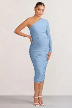 Betsy | Powder Blue Asymmetric One Sleeve Maternity Midi Dress -ENY Clothing Shop WB BR CL129219 BetsyPowderBlueAsymmetricOneSleeveMaternityMidiDress0