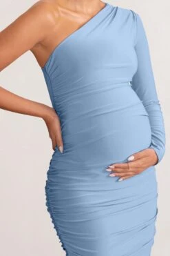 Betsy | Powder Blue Asymmetric One Sleeve Maternity Midi Dress -ENY Clothing Shop WB BR CL129219 BetsyPowderBlueAsymmetricOneSleeveMaternityMidiDress4