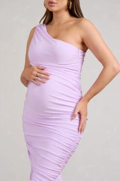 Late Night | Lilac Maternity Ruched One Shoulder Midi Dress -ENY Clothing Shop WB BR CL129227033 LateNightLilacMaternityRuchedOneShoulderMidiDress4