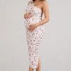 Late Night | Rose Printed Maternity Ruched One Shoulder Midi Dress