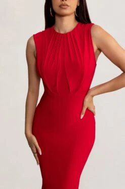 Phoenix | Red Sleeveless Maxi Dress With Hood 9 Phoenix | Red Sleeveless Maxi Dress With Hood -ENY Clothing Shop WB BR CL129251 PhoenixRedSleevelessMaxiDresswithHood2