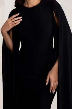 Kimmy | Black High Neck Maxi Dress With Cape Sleeves -ENY Clothing Shop WB BR CL129258 KimmyBlackHighNeckMaxiDresswithFloorLengthSleeves4