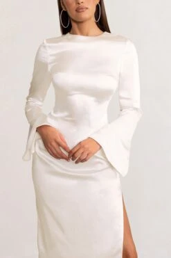Zaina | White Long Sleeve Midi Dress With High Neckline -ENY Clothing Shop WB BR CL129273 ZainaWhiteLongSleeveMaxiDresswithHighNeckline5