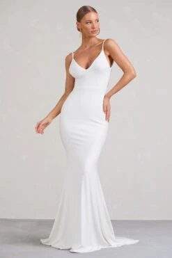 Endless Love | White Backless Knot Detail Fishtail Maxi Dress -ENY Clothing Shop WB BR CL129343005 EndlessLoveWhiteBacklessKnotDetailFishtailMaxiDress0