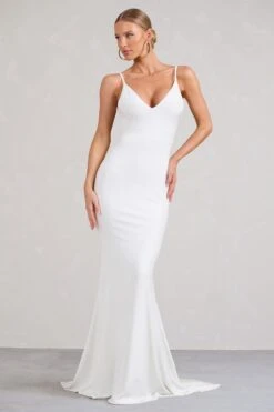 Endless Love | White Backless Knot Detail Fishtail Maxi Dress -ENY Clothing Shop WB BR CL129343005 EndlessLoveWhiteBacklessKnotDetailFishtailMaxiDress2