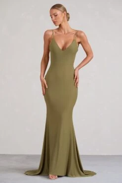 Endless Love | Olive Backless Knot Detail Fishtail Maxi Dress -ENY Clothing Shop WB BR CL129343113 EndlessLoveOliveBacklessKnotDetailFishtailMaxiDress1