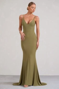 Endless Love | Olive Backless Knot Detail Fishtail Maxi Dress -ENY Clothing Shop WB BR CL129343113 EndlessLoveOliveBacklessKnotDetailFishtailMaxiDress2