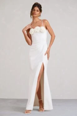 Buttercup | White Strappy Floral Split Maxi Dress 10 Buttercup | White Strappy Floral Split Maxi Dress -ENY Clothing Shop WB BR CL129349005 ButtercupWhiteStrappyFloralSplitMaxiDress2