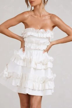 Rosette | White Ruffled Bandeau Mini Dress -ENY Clothing Shop WB BR CL129350005 Rosette WhiteRuffledBandeauMiniDress1