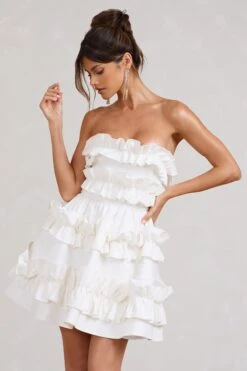 Rosette | White Ruffled Bandeau Mini Dress -ENY Clothing Shop WB BR CL129350005 Rosette WhiteRuffledBandeauMiniDress2