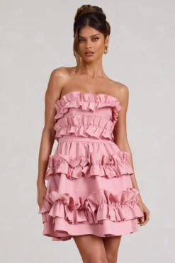 Rosette | Blush Ruffled Bandeau Mini Dress -ENY Clothing Shop WB BR CL129350081 RosetteBlushPinkRuffledBandeauMiniDress3