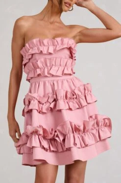 Rosette | Blush Ruffled Bandeau Mini Dress -ENY Clothing Shop WB BR CL129350081 RosetteBlushPinkRuffledBandeauMiniDress4