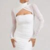 Bouquet Toss | White Ruched Mesh Long-Sleeved Mini Dress -ENY Clothing Shop WB BR CL129353005 BouquetWhiteRuchedMeshLong SleevedMiniDress0