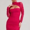 Bouquet Toss | Hot Pink Ruched Mesh Long-Sleeved Mini Dress -ENY Clothing Shop WB BR CL129353073 Bouquet HotPinkRuchedMeshLong SleevedMiniDress2