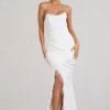 Say Yes | White Corset Maxi Dress With Split Feather Skirt 2 Say Yes | White Corset Maxi Dress With Split Feather Skirt -ENY Clothing Shop WB BR CL129356005 SayYesWhiteCorsetMaxiDressWithSplitFeatherSkirt0