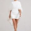 Of The Manor | White Gathered Mini Dress With Feather Cape -ENY Clothing Shop WB BR CL129361005 OfTheManorWhiteGatheredMiniDressWithFeatherCape0