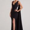 A Toast | Black Split Maxi Dress With Draped Cape 2 A Toast | Black Split Maxi Dress With Draped Cape -ENY Clothing Shop WB BR CL129376002 AToastBlackSplitMaxiDressWithDrapedCape3