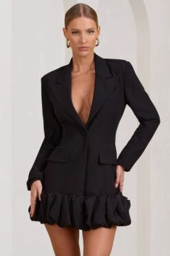 Cloud Catching | Black Tailored Blazer Mini Dress With Ruffled Hem -ENY Clothing Shop WB BR CL129387002 CloudCatchingBlackTailoredBlazerDressWithRuffledHem2