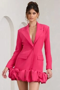 Cloud Catching | Hot Pink Tailored Blazer Mini Dress With Ruffled Hem -ENY Clothing Shop WB BR CL129387073 CloudCatchingHotPinkTailoredBlazerDressWithRuffledHem2