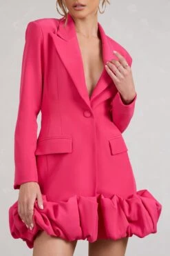 Cloud Catching | Hot Pink Tailored Blazer Mini Dress With Ruffled Hem -ENY Clothing Shop WB BR CL129387073 CloudCatchingHotPinkTailoredBlazerDressWithRuffledHem3