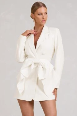Prized | White Tailored Blazer Mini Dress With Bow -ENY Clothing Shop WB BR CL129391005 PrizedWhiteTailoredBlazerDressWithBow1