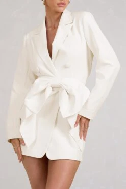 Prized | White Tailored Blazer Mini Dress With Bow -ENY Clothing Shop WB BR CL129391005 PrizedWhiteTailoredBlazerDressWithBow6