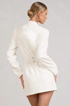 Prized | White Tailored Blazer Mini Dress With Bow -ENY Clothing Shop WB BR CL129391005 PrizedWhiteTailoredBlazerDressWithBow7