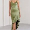 Lady Rosselini | Olive Strappy Asymmetric Ruffled Maxi Dress -ENY Clothing Shop WB BR CL129419113 LadyRosseliniOliveStrappyAsymmetricRuffledMaxiDress1