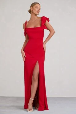 Merlot | Red Asymmetric Draped Split Maxi Dress -ENY Clothing Shop WB BR CL129420004 MerlotRedAsymmetricDrapedSplitMaxiDress1