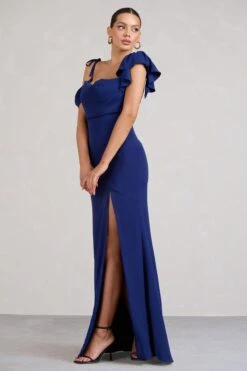 Merlot | Navy Asymmetric Draped Split Maxi Dress -ENY Clothing Shop WB BR CL129420015 MerlotNavyAsymmetricDrapedSplitMaxiDress3