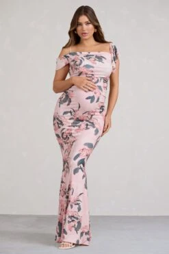 Merlot | Pink Floral Asymmetric Maternity Maxi Dress -ENY Clothing Shop WB BR CL129439146 MerlotPinkFloralAsymmetricMaternityMaxiDress0