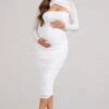 Lady In Waiting | White Ruched Mesh Long-Sleeved Maternity Midi Dress -ENY Clothing Shop WB BR CL129550005 LadyInWaitingWhiteRuchedMeshLong SleevedMaternityMidiDress0